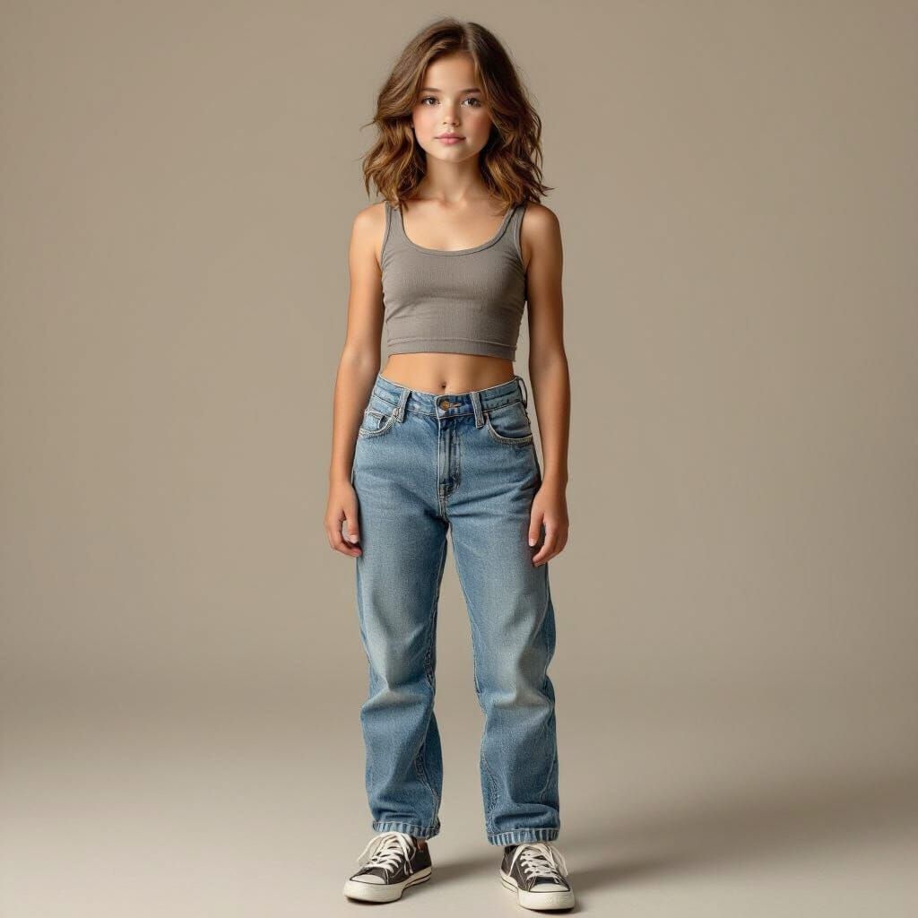 Realistic Portrait of a Girl with Brown Hair in Modern Cloth...