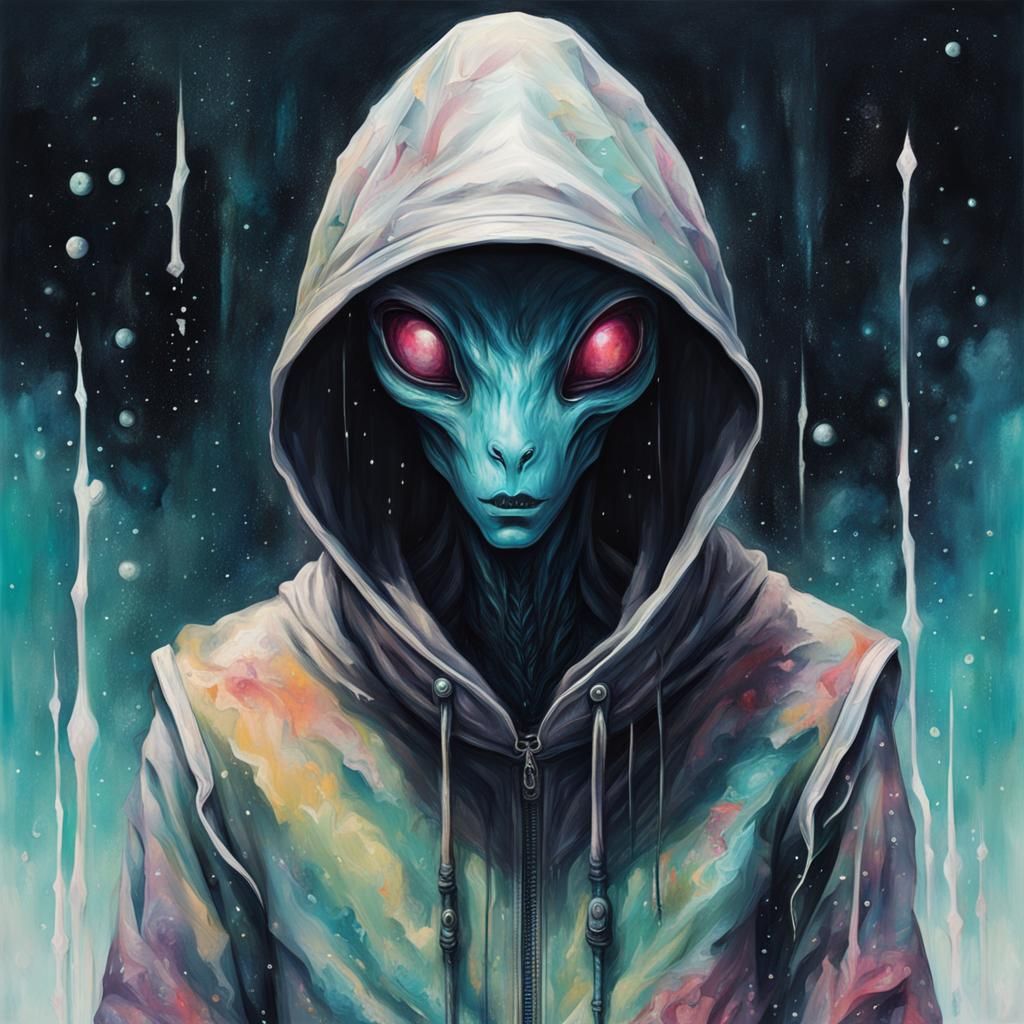 Surreal Spacecore Alien Creature in Wet Wash Style