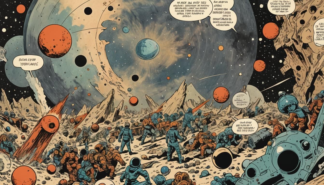 Cosmic Convergence in Vintage Comic Book Style