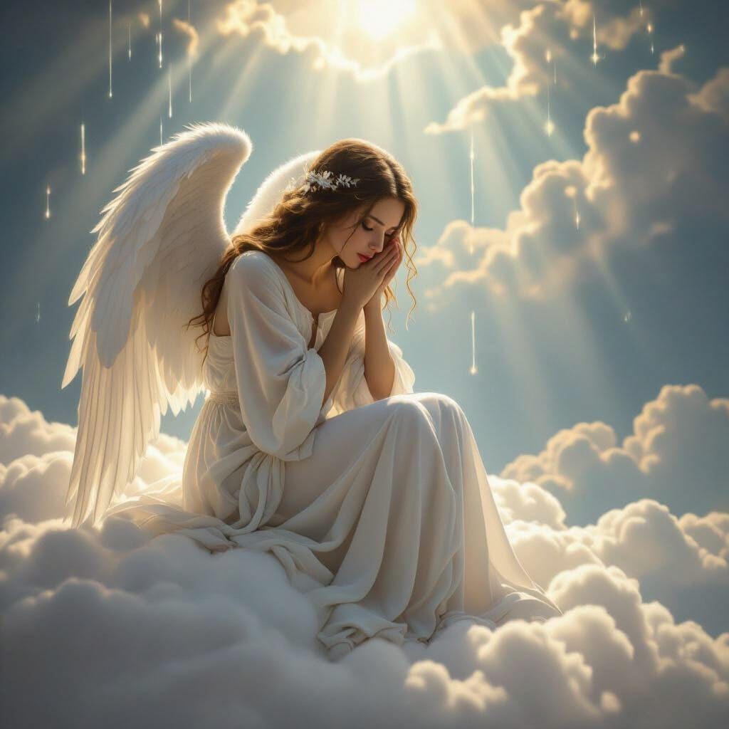 Angel Weeping Over Earth in Ethereal Light