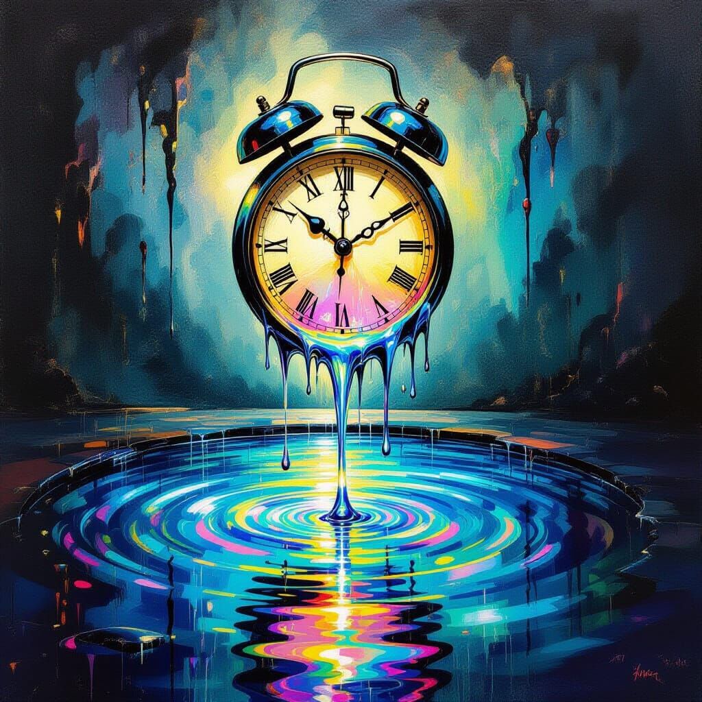 Surreal Melting Clock Oil Painting in Dalí Style