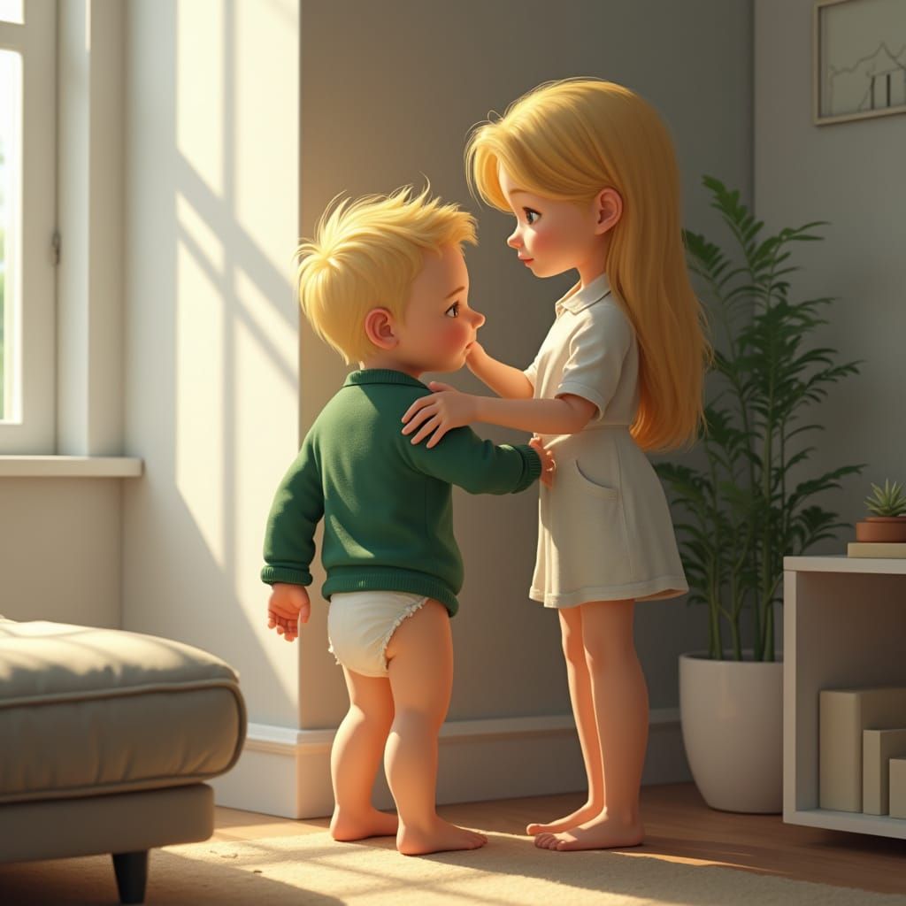 Hyper-Realistic Teenage Boy in Modern Living Room