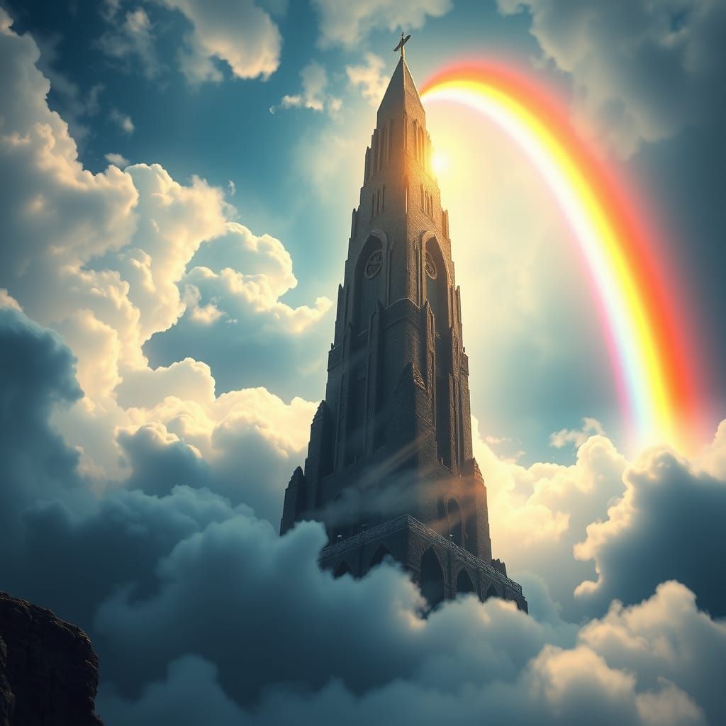 Rainbow Tower Fantasy Matte Painting in 8K