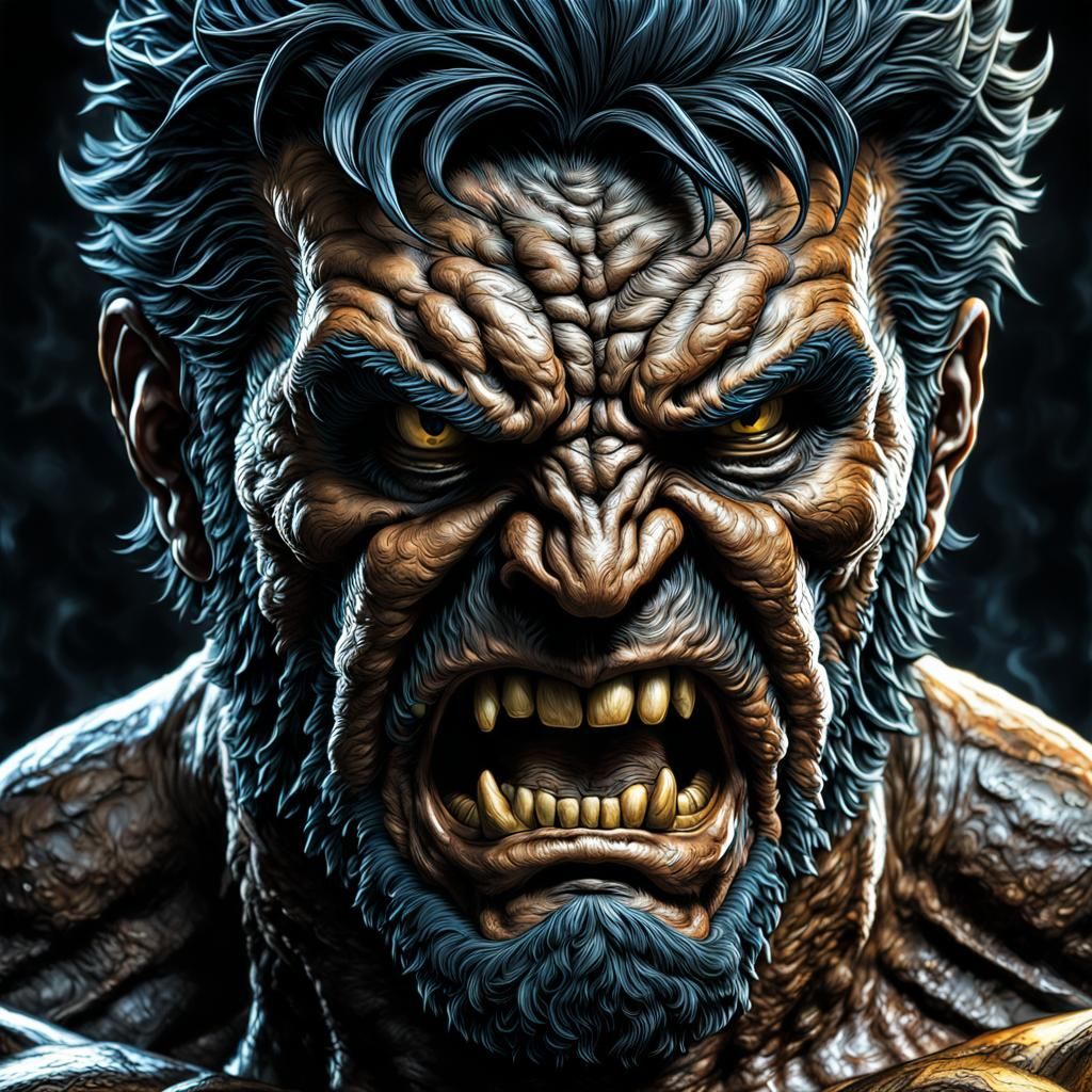 Intense Wolverine Sculpture in Hyperrealistic Detail