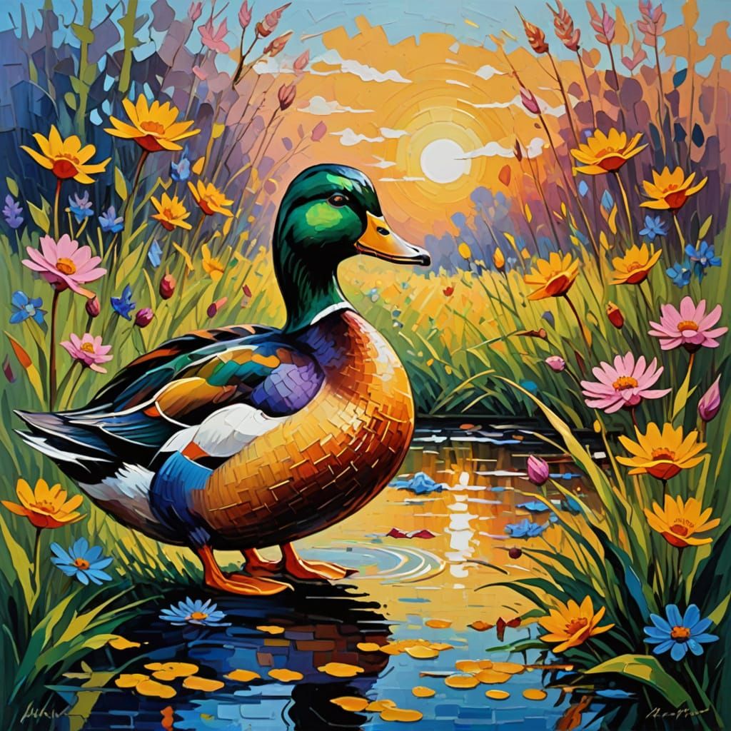 Expressive Duck Portrait in Post-Impressionist Style