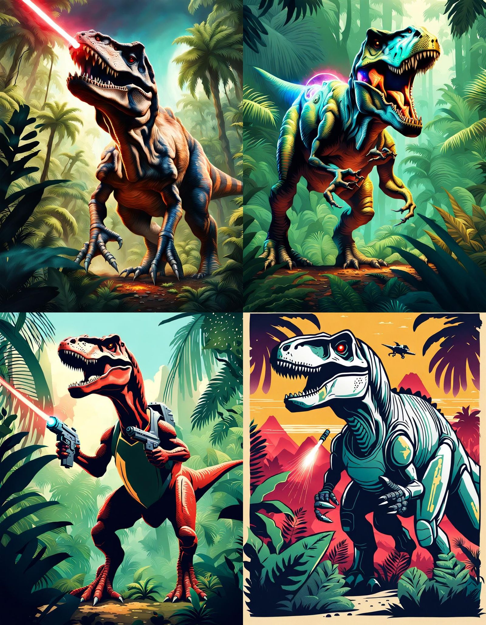 T-Rex with Ray Gun in Jungle Scene