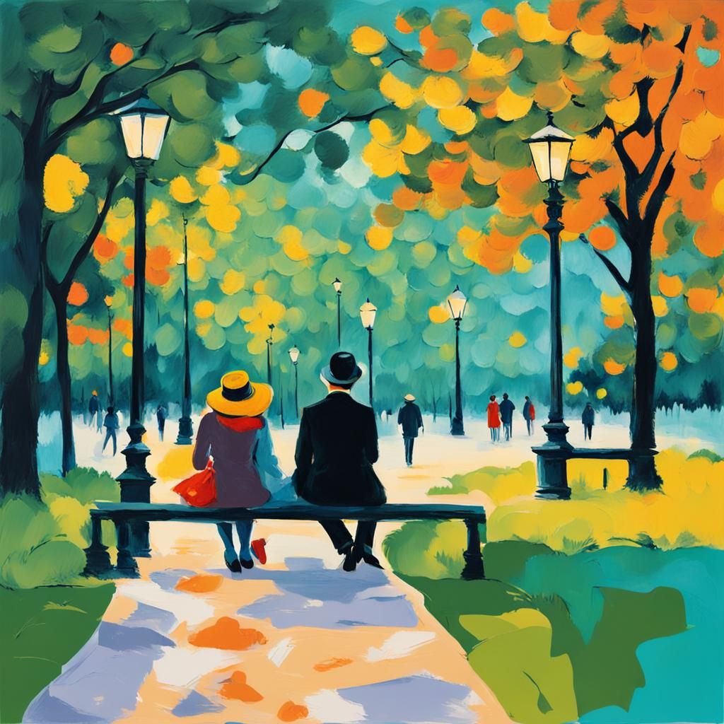 Lovers in Park as Impressionist Painting
