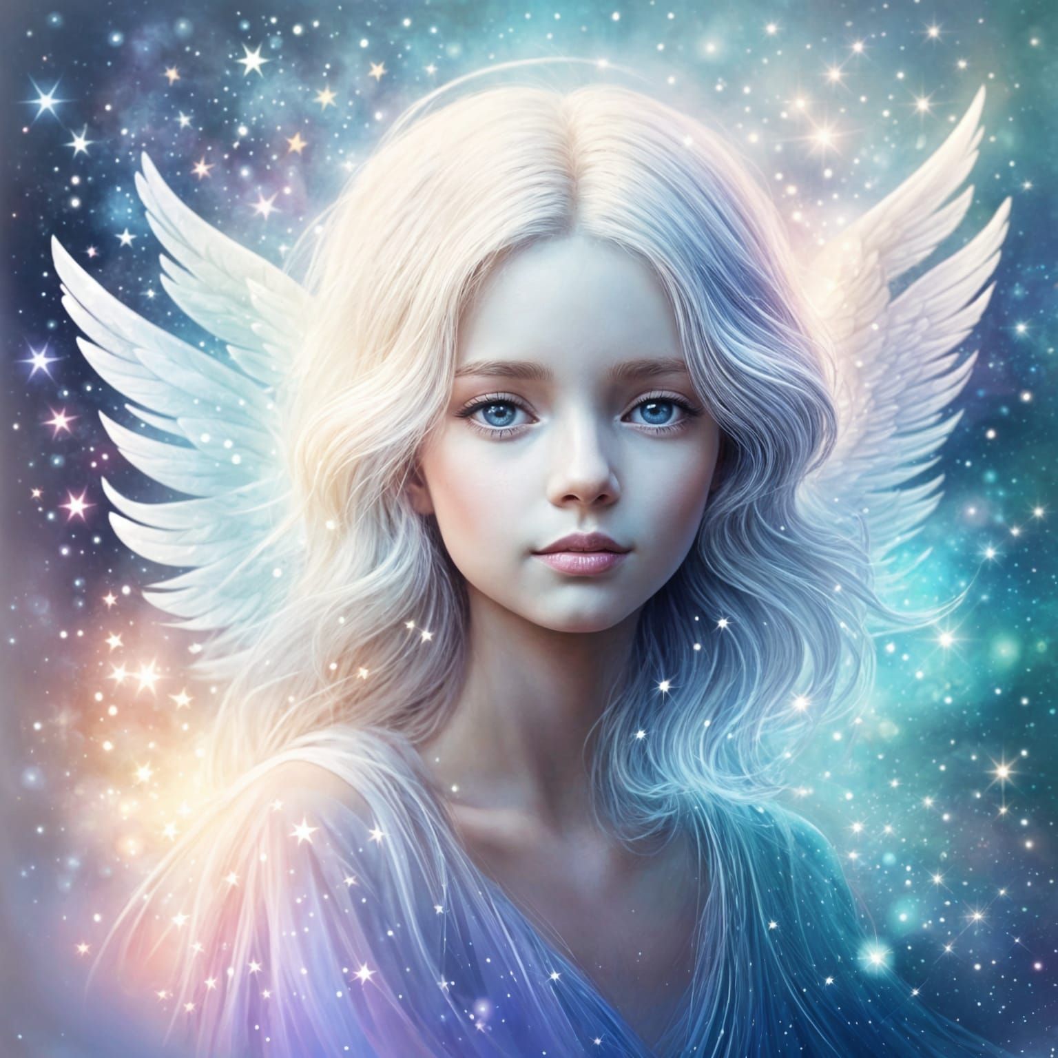 Beautiful Angel on Starry Abstract Background