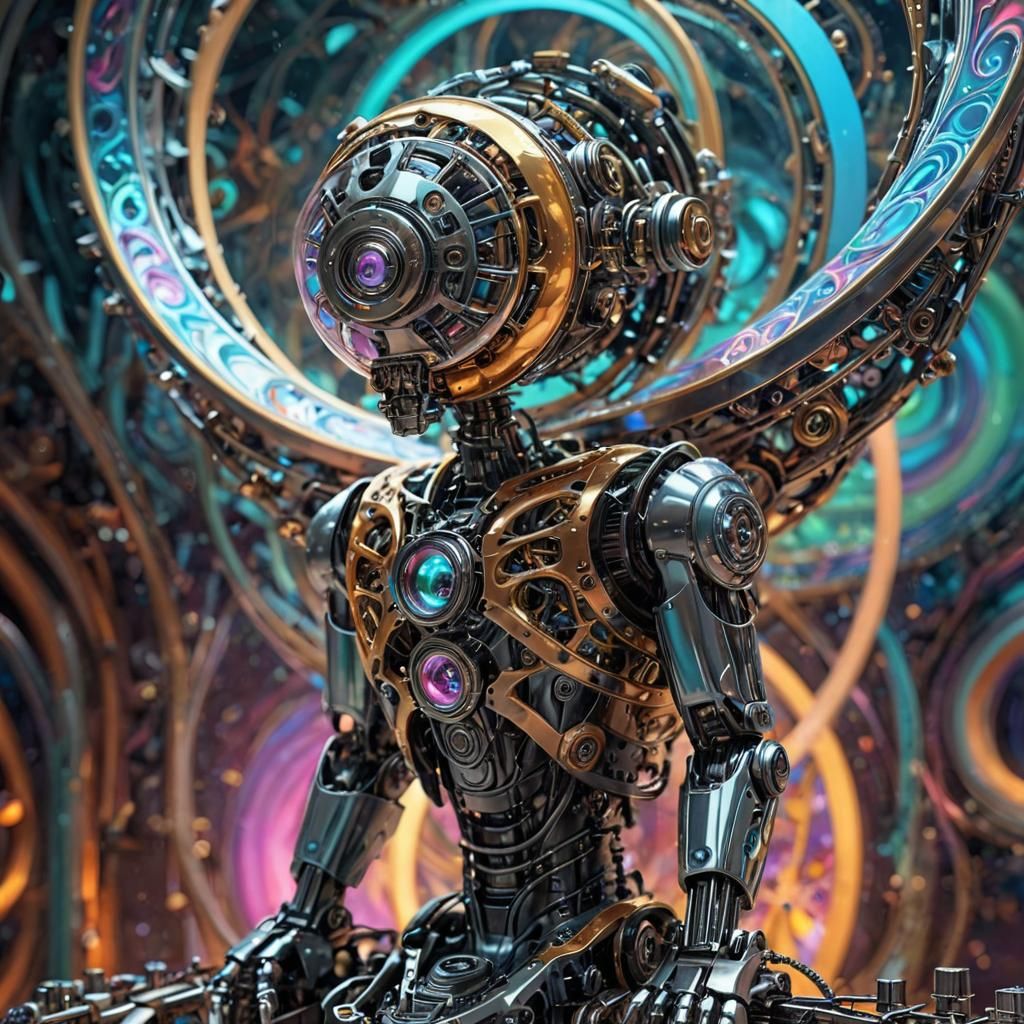 Futuristic Machine Reflects Swirling Vortex in Macro Photogr...
