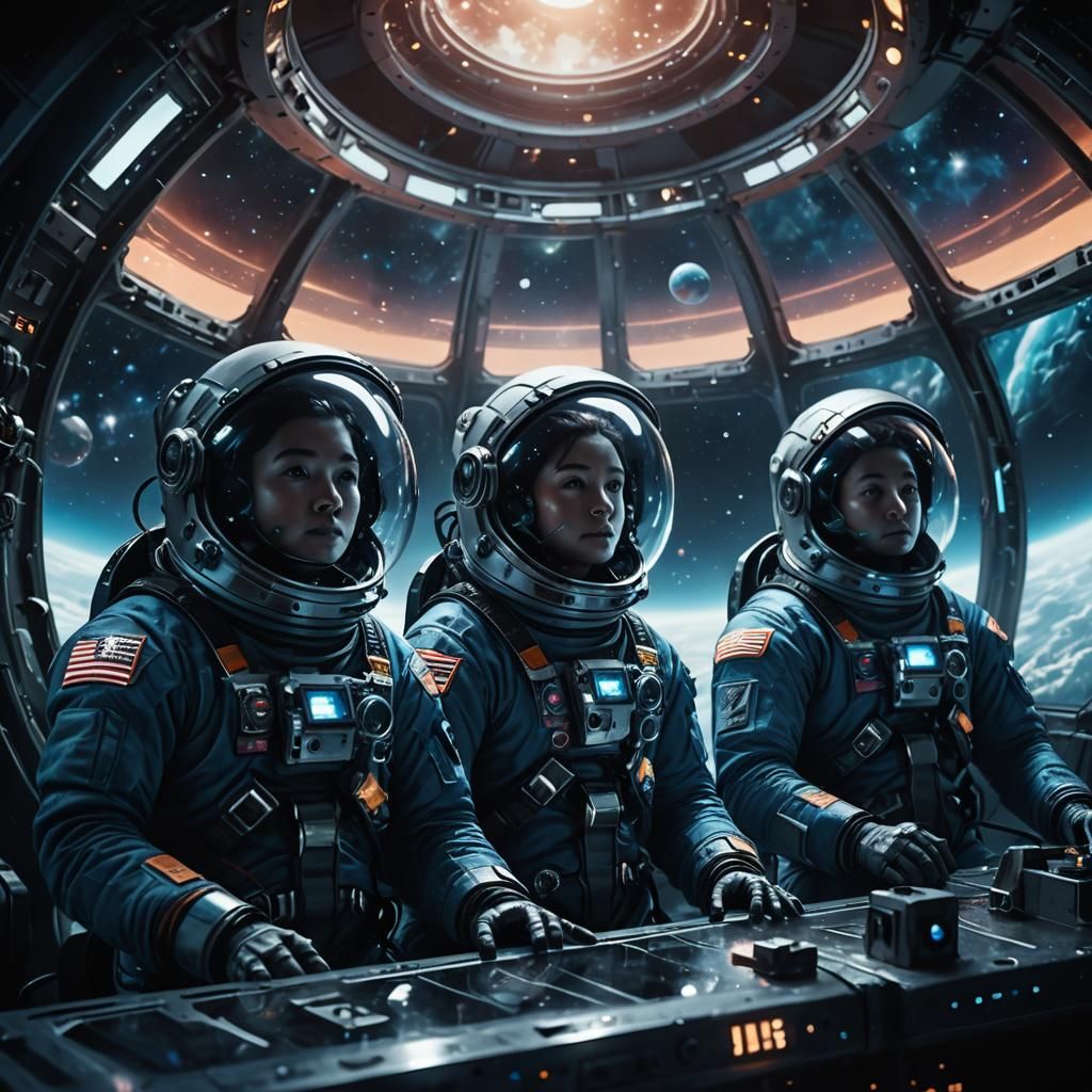 Astronauts in Steel Capsules Float Through Space