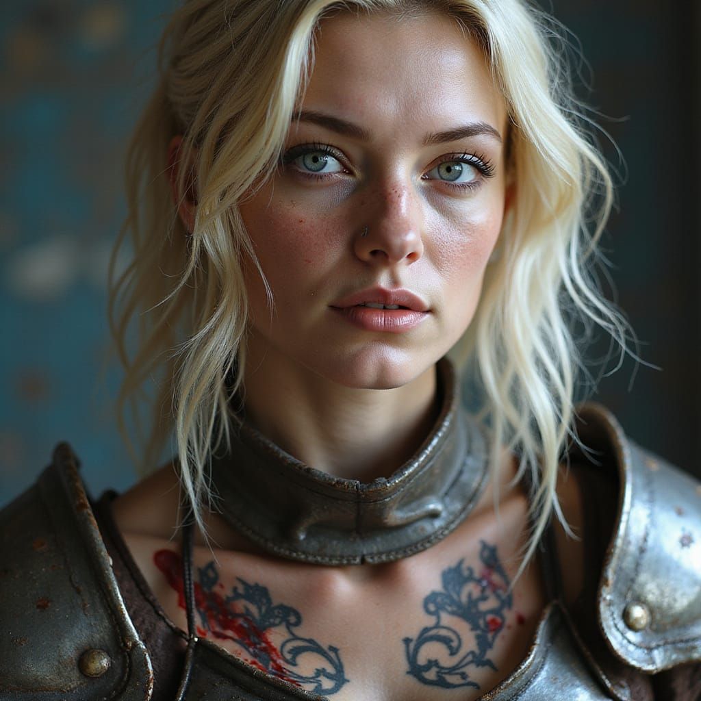 Fierce Tattooed Warrior Woman in Battle Attire