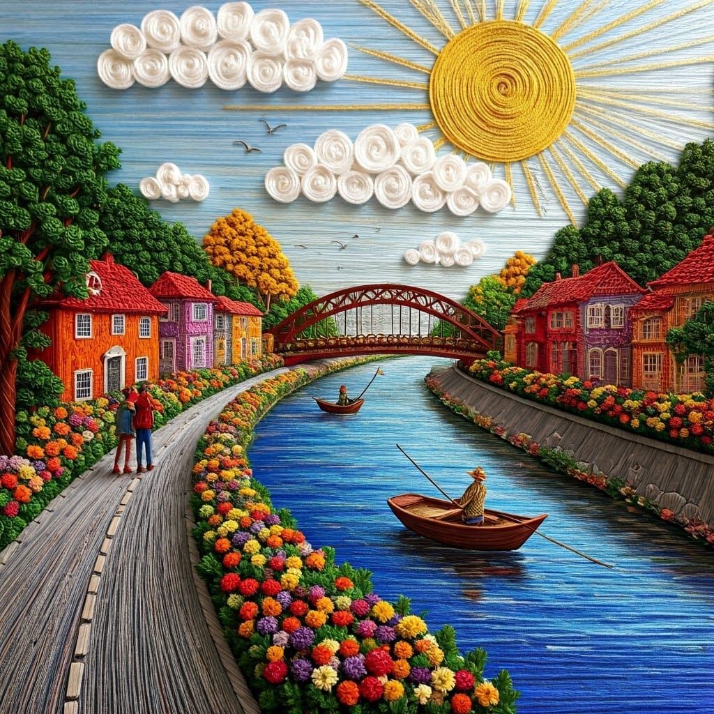 Colorful String Village by the River