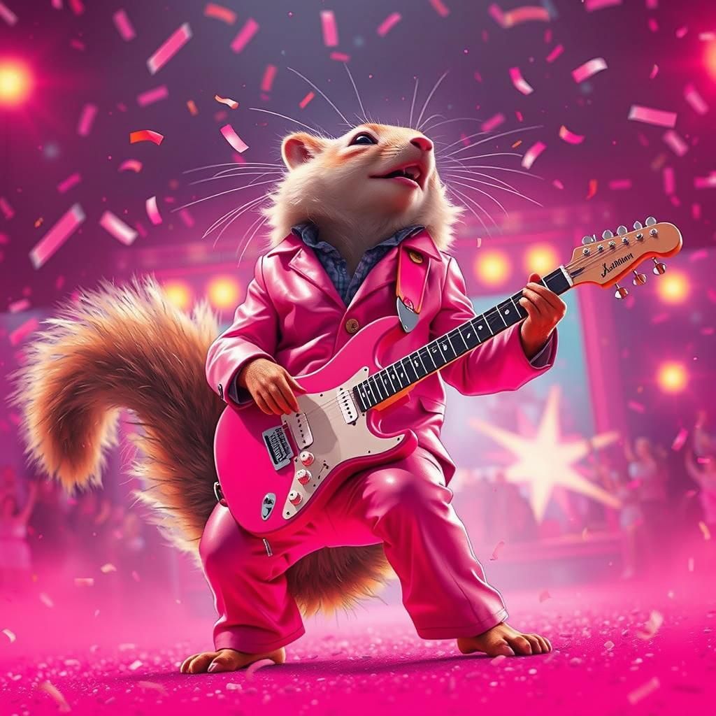 Squirrel Rock Star in Pink Leisure Suit