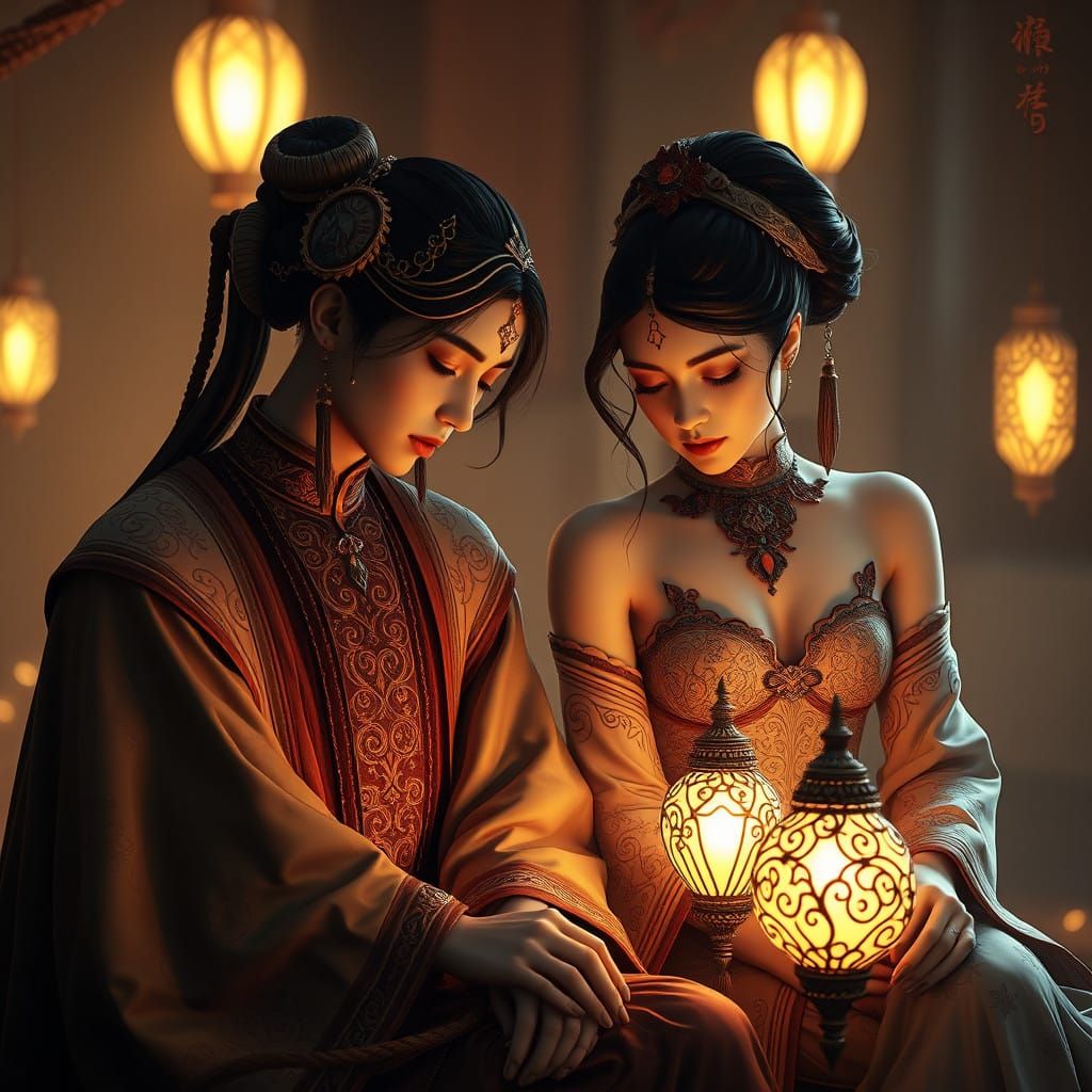 Mystical Figures in Golden Light