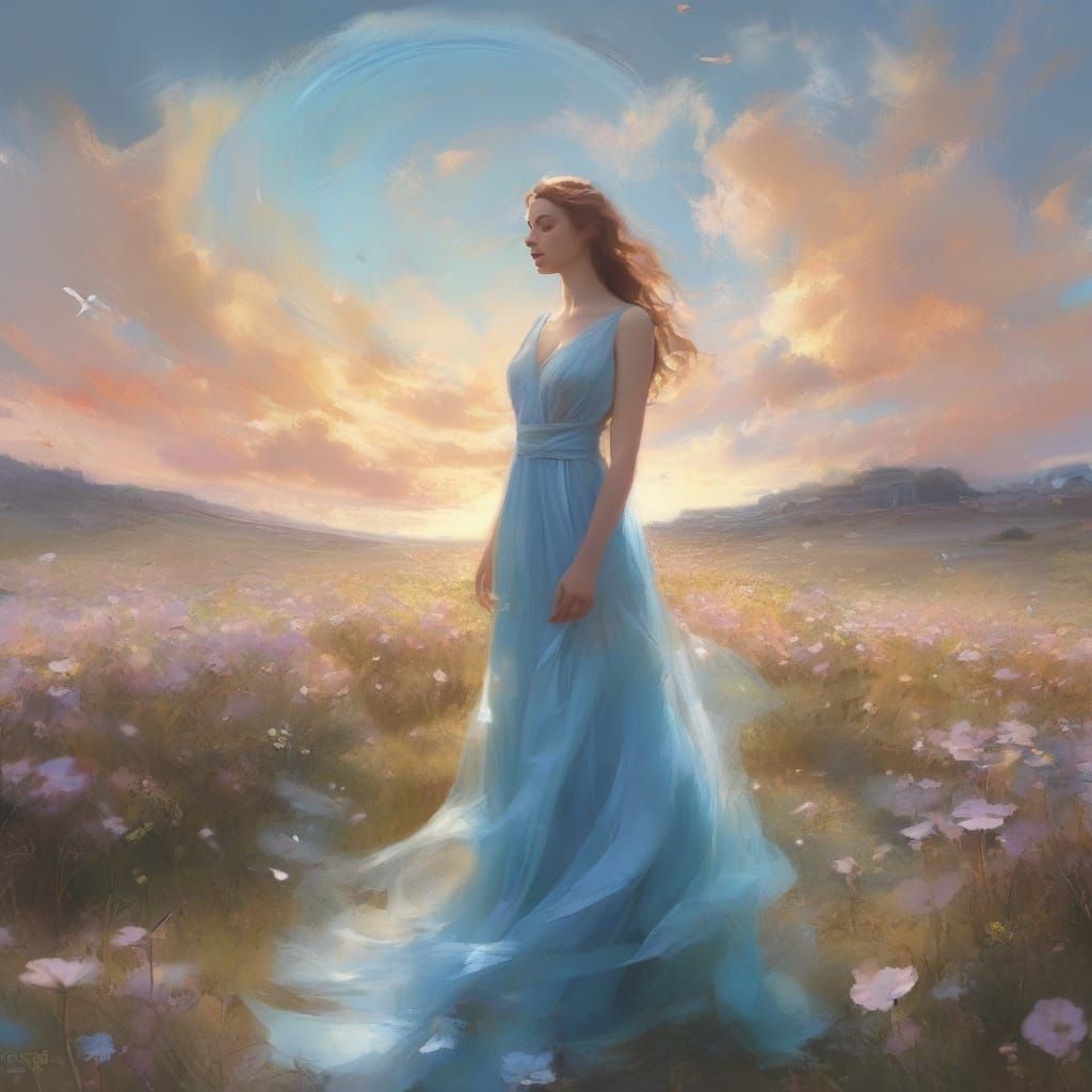 Girl Reaching for Energy Vortex: Digital Art