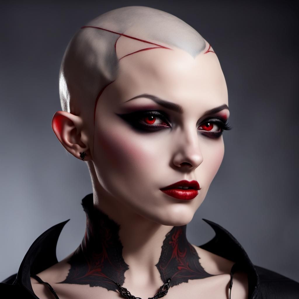 Gothic Vampire Huntress with Tattoos, Side View