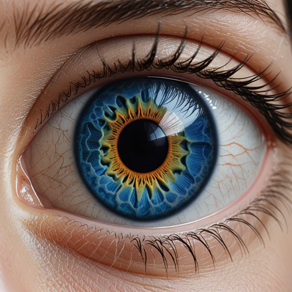 Cyberpunk Eye Reflects Futuristic Metropolis