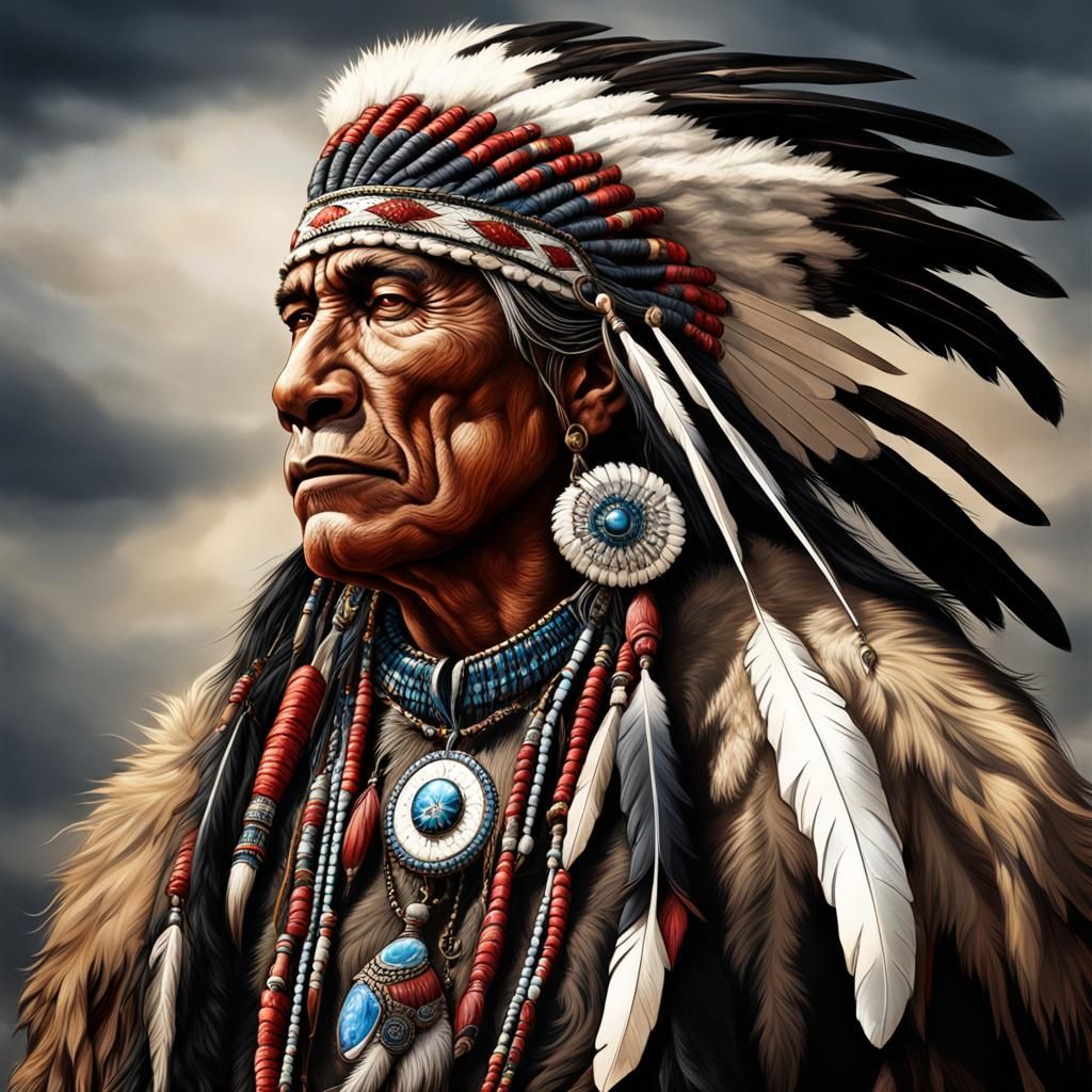 Native American Chief with Symbolic Wildlife Elements
