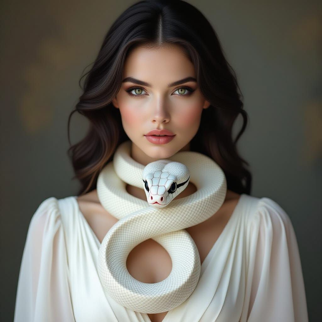 Woman with Snake in Realistic Style