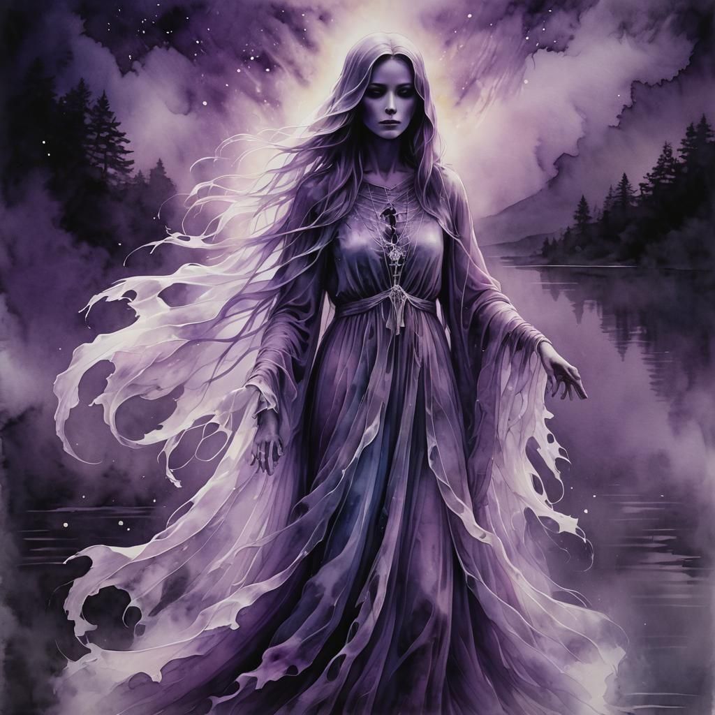 Ethereal Purple Ghost in Watercolor Style