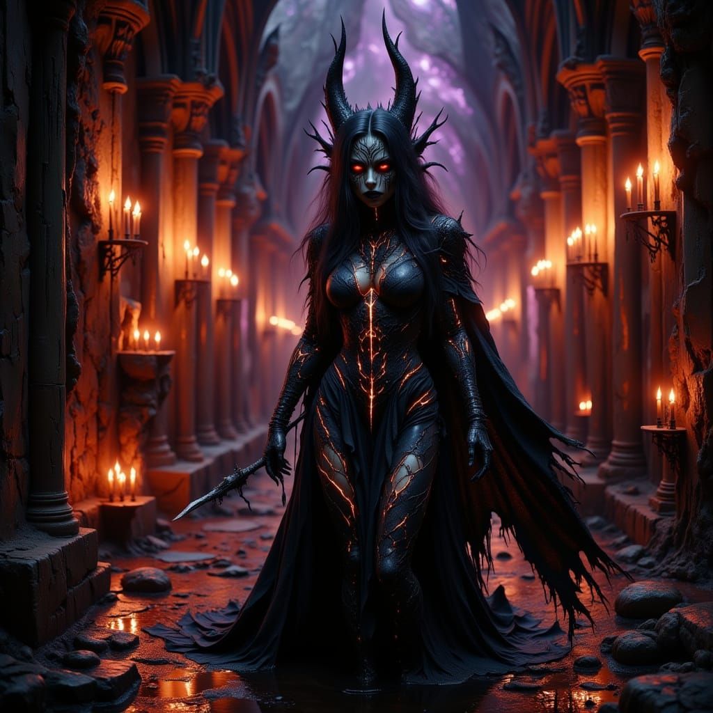 Terrifying Witch Queen in Gothic Cathedral