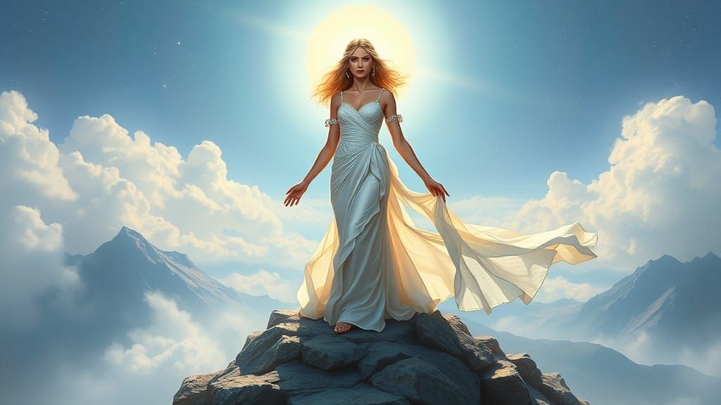 Ethereal Goddess on Misty Mountain Peak