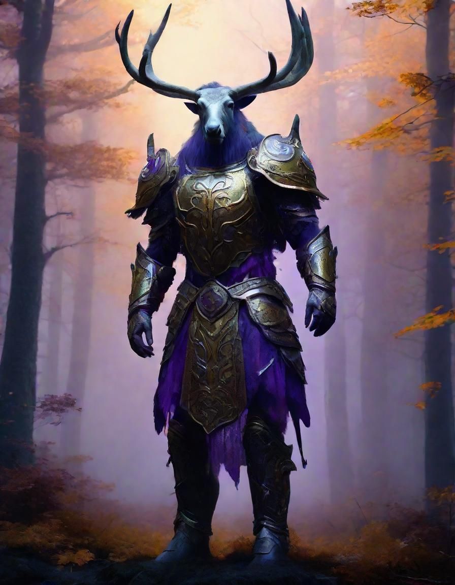 Caribou Guardian in Misty Forest, Fantasy Art