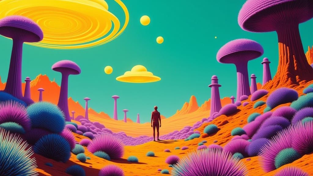 Alien Desert Landscape with Luminous Gold Clouds