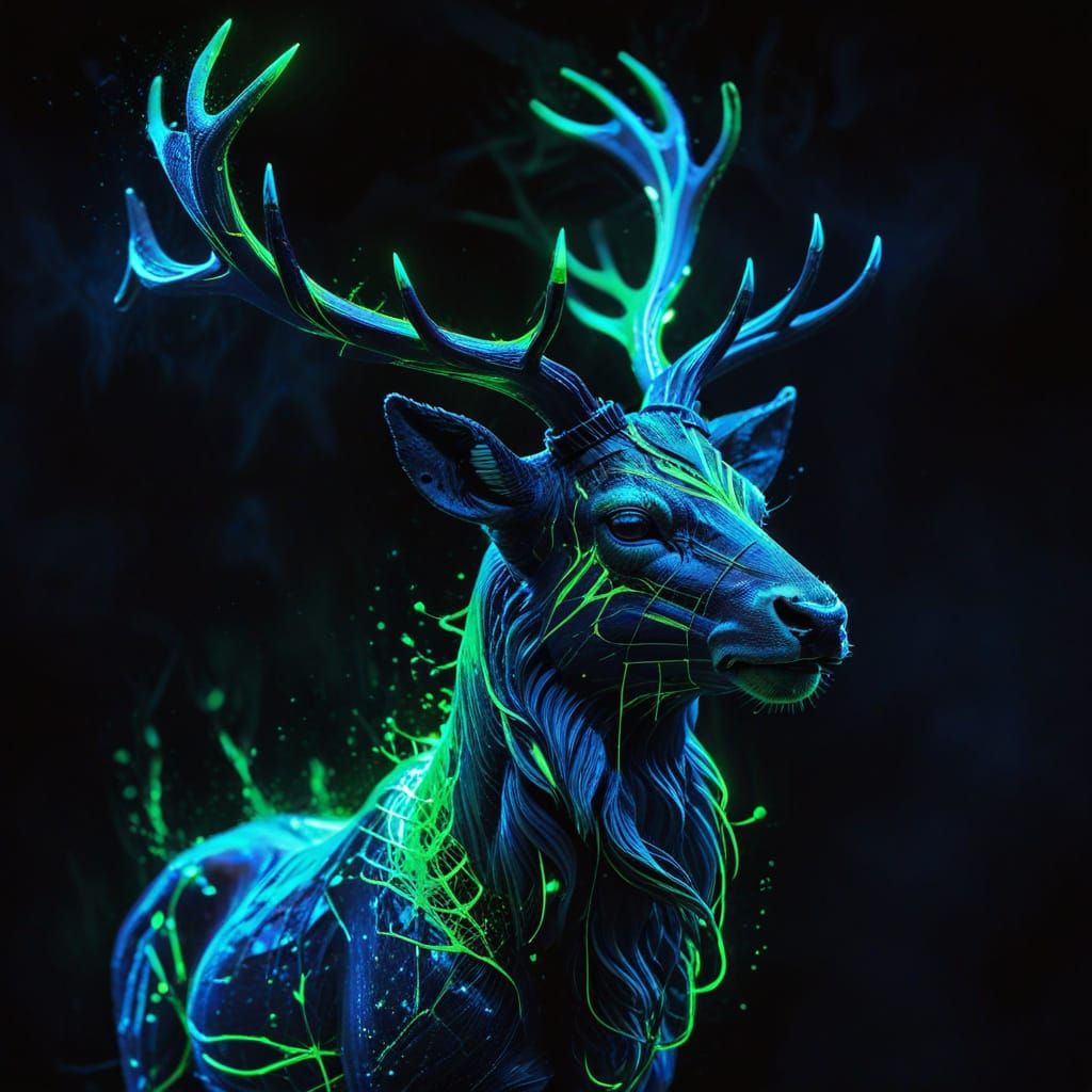 Neon Energy Stag in Low Poly Art