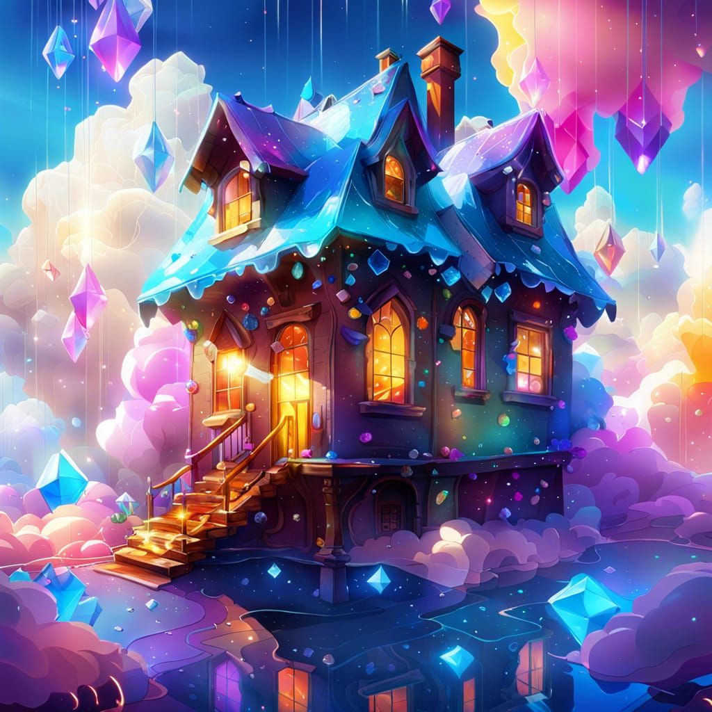 Abstract Crystal House with Cloud Roof