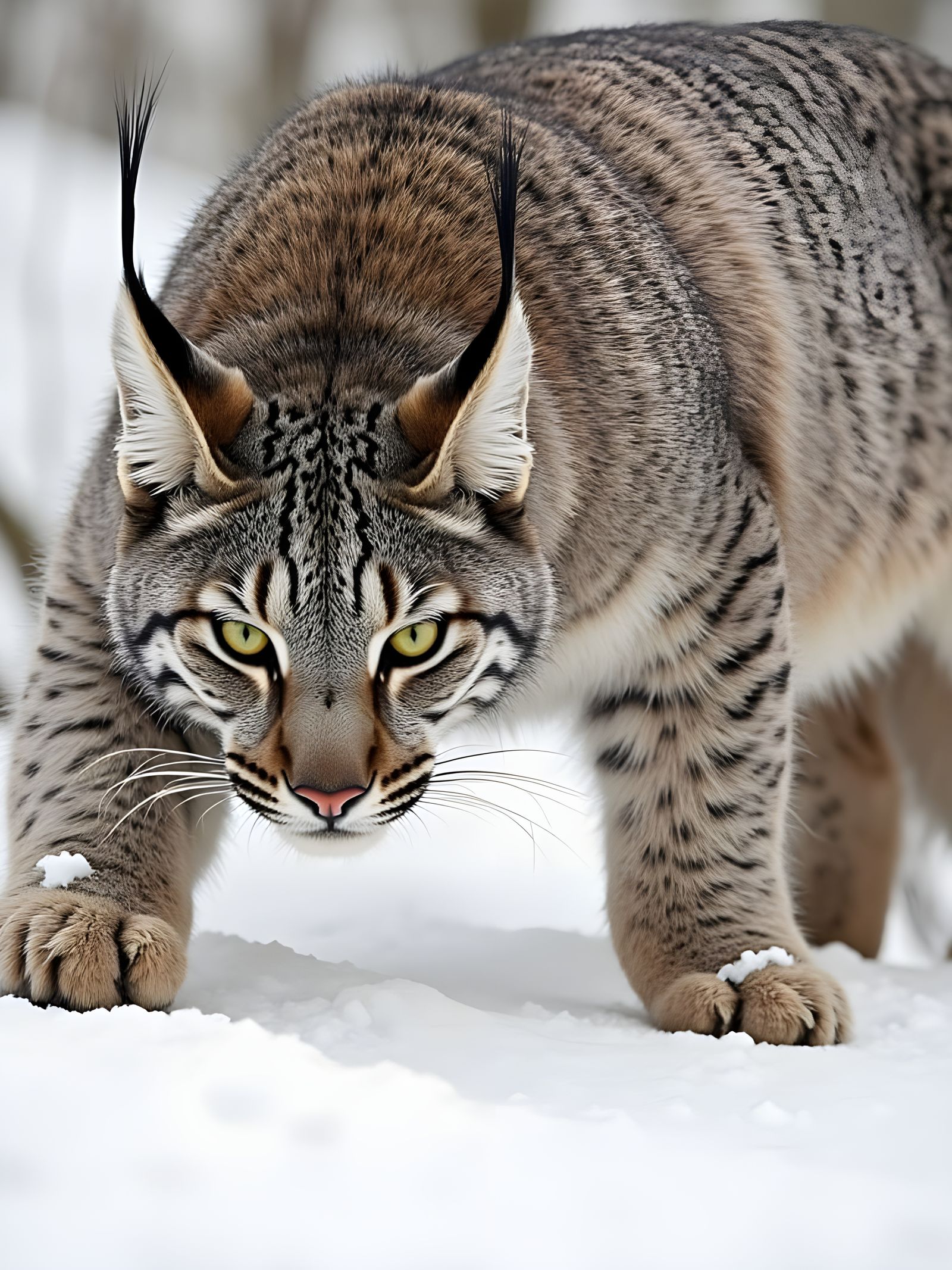 Majestic Grey Lynx Glares from the Snowy Forest