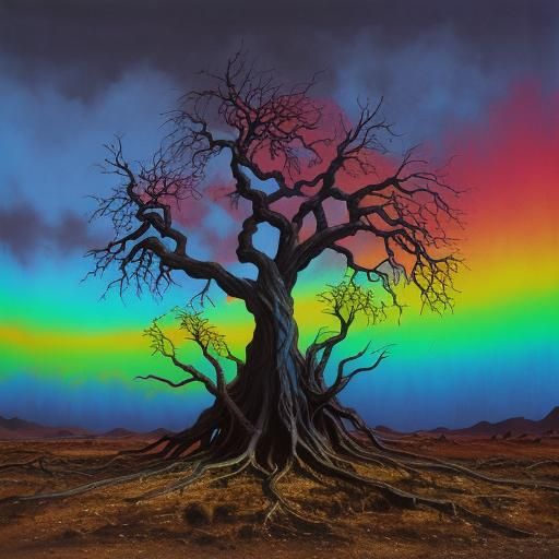 Surreal Lone Tree in Barren Landscape