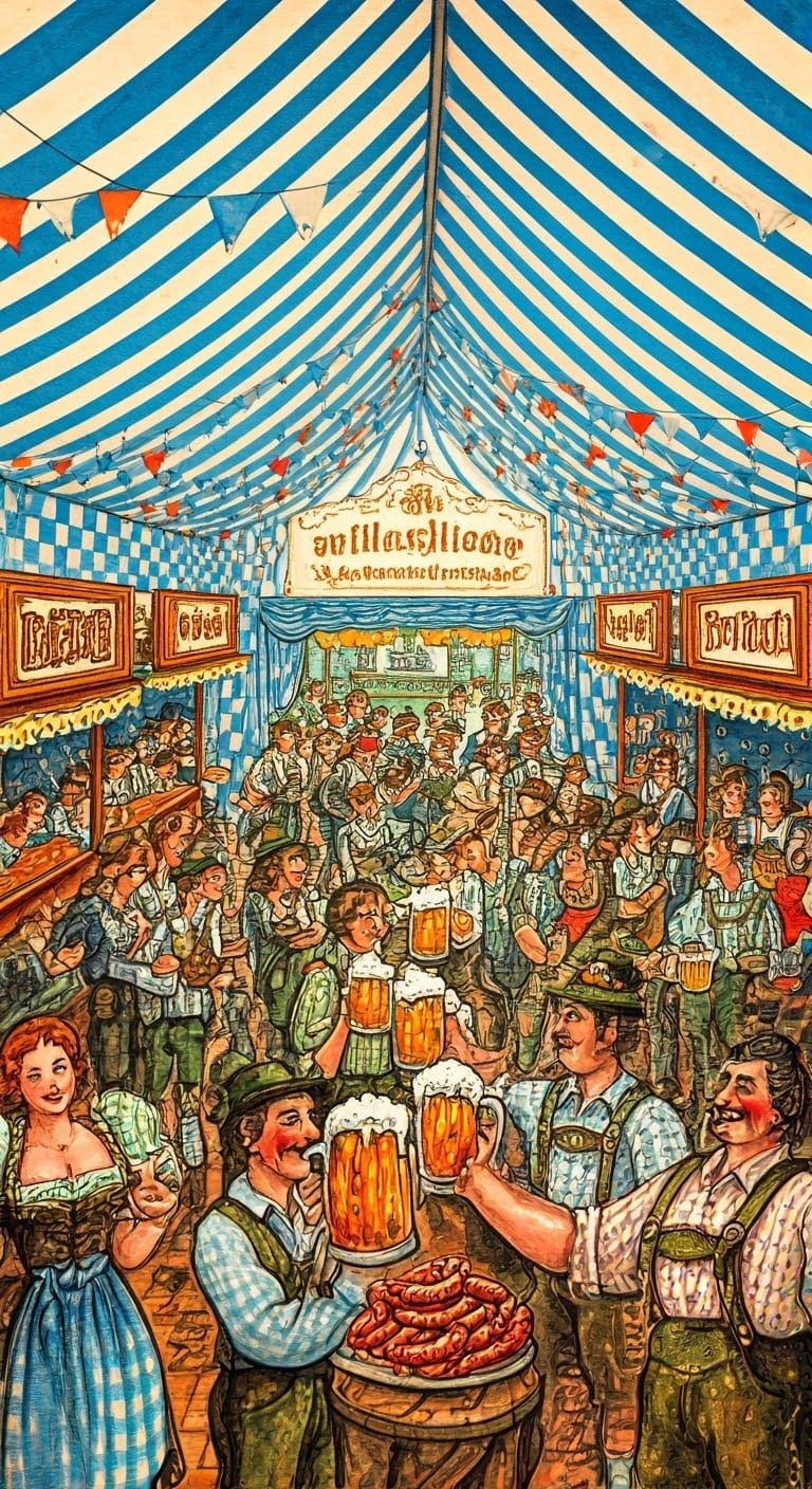 Oktoberfest Celebration in Expressionist Folk-Art Style