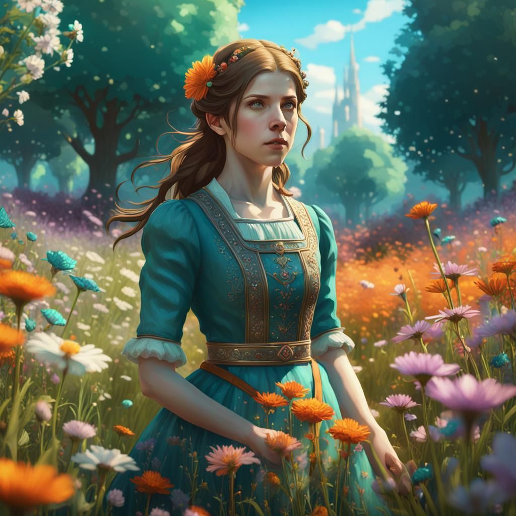 Anna Kendrick in Hyperdetailed Flower Meadow