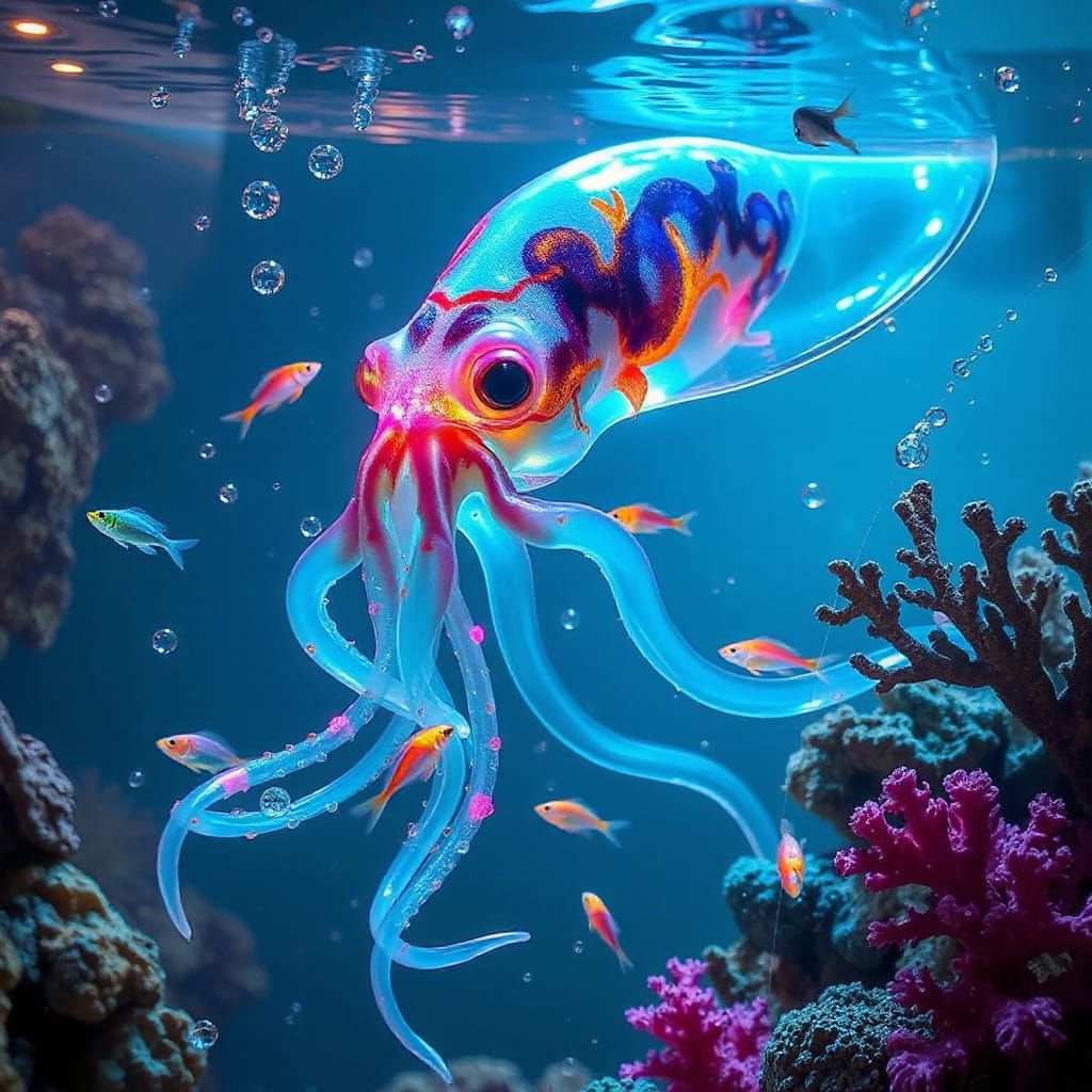 Surreal Squid Emerges From Dreamlike Gallery Ocean