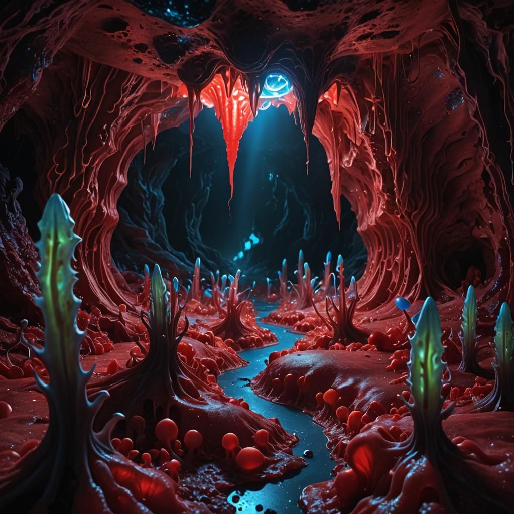 Bioluminescent Alien Cave: Hyper-Realistic Digital Art