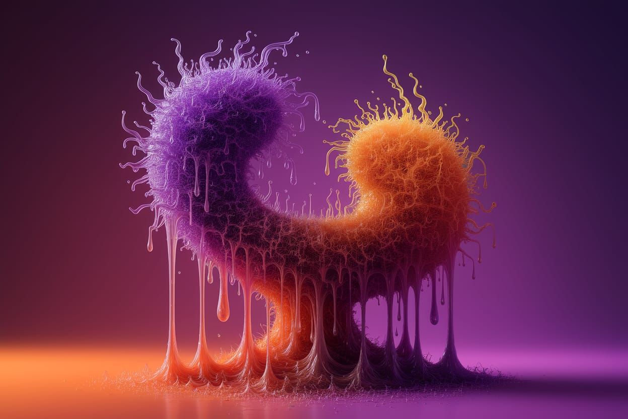 Living Paradigm Liquid Glass Byzantian Dewy Decagon Interdrip Beseech Ecclesiastical Purple and Pagan Orange