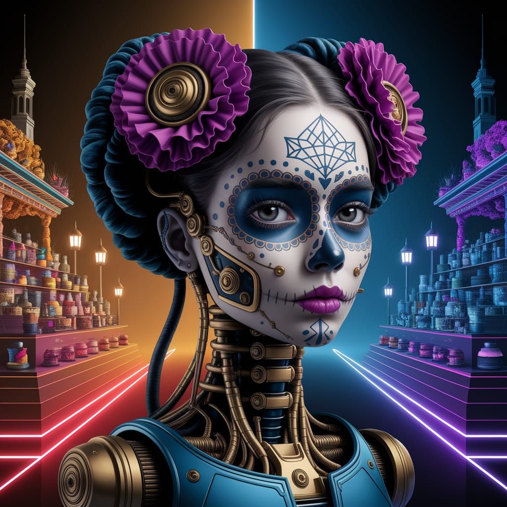Day of the Dead Droid in Biomechanical Style