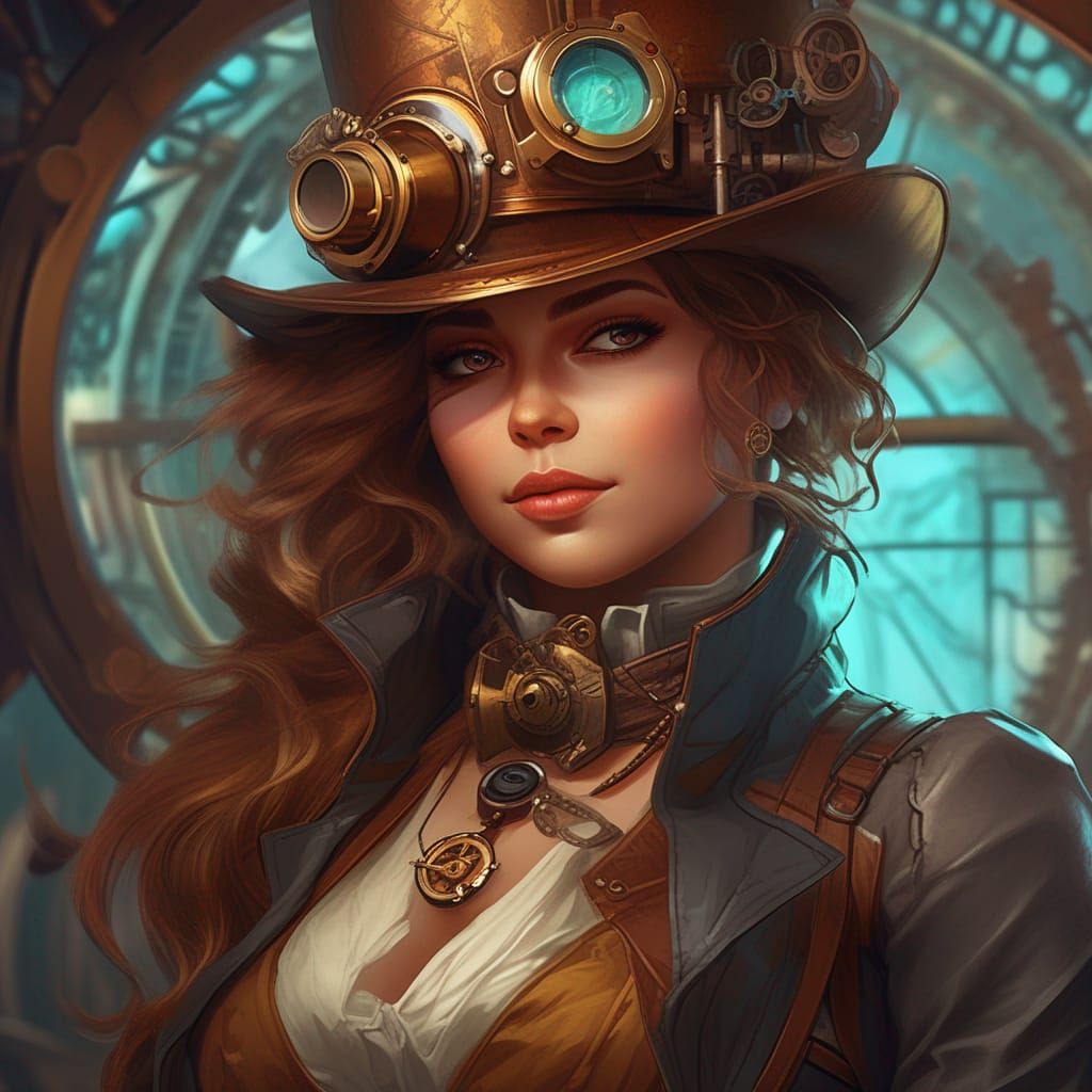 Beautiful Steampunk Woman Portrait in Digital Art Style