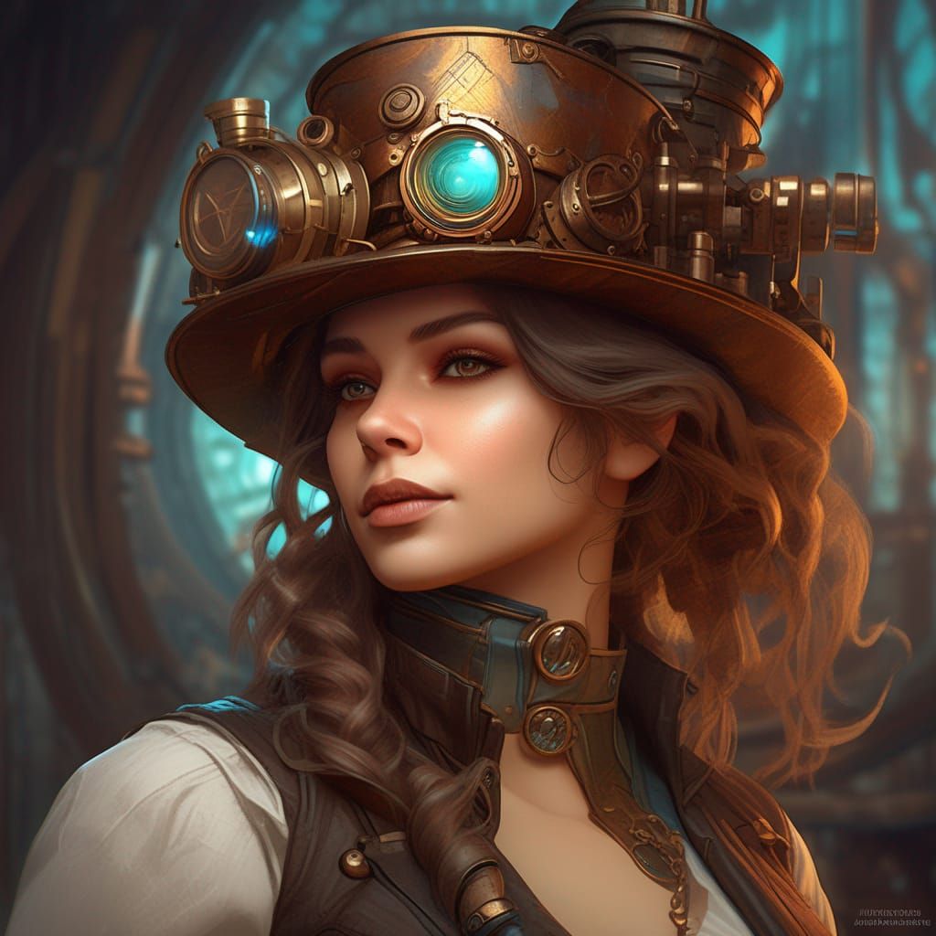 Beautiful Steampunk Woman Portrait in Hyperrealistic Style