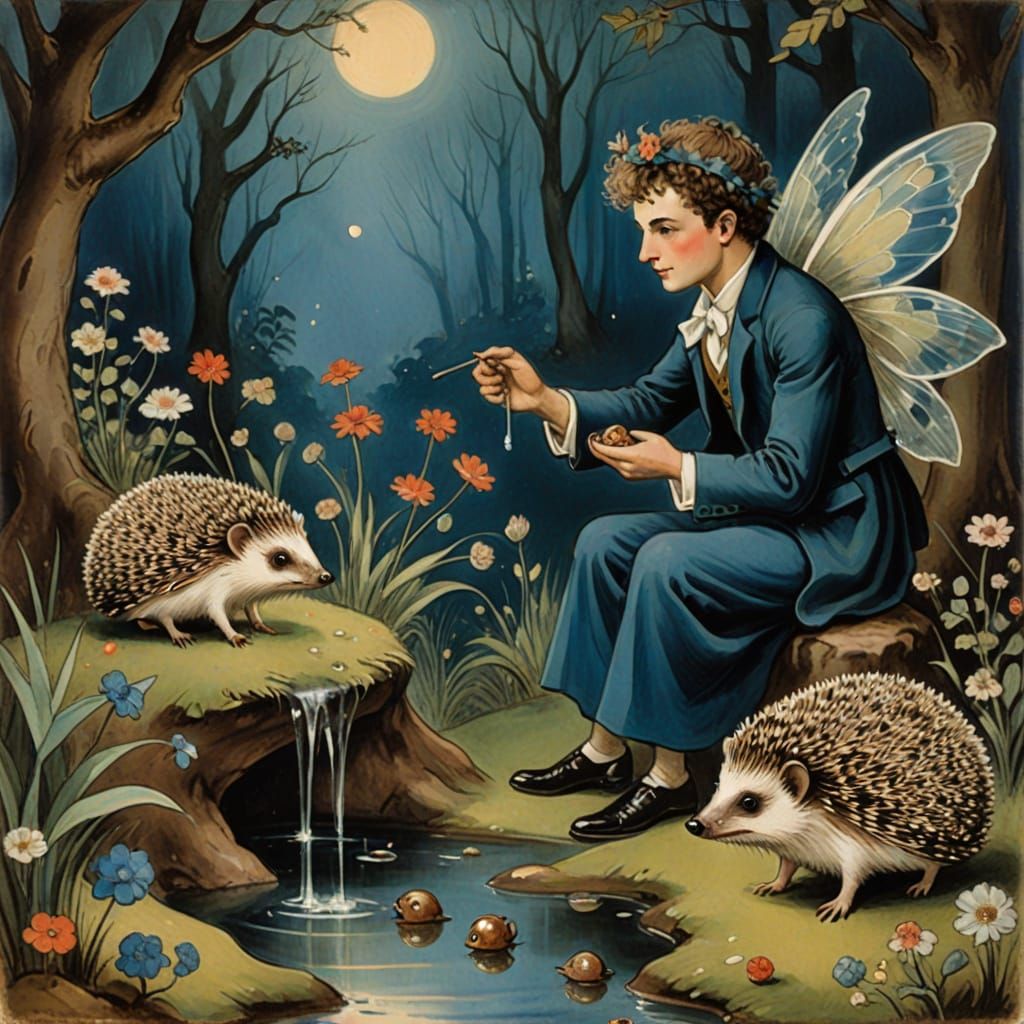 Hedgehog Fairy Baptizes Snails: A Fauvist Fairytale