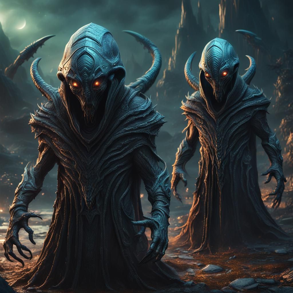 Fantastical Hooded Alien Creatures in Detailed Matte Paintin...