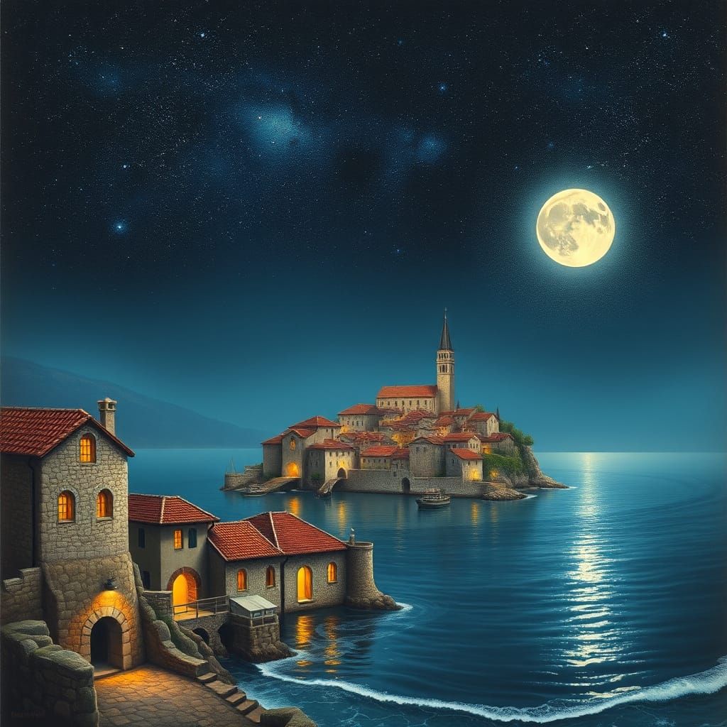 Medieval Port Town Under Endless Starry Sky