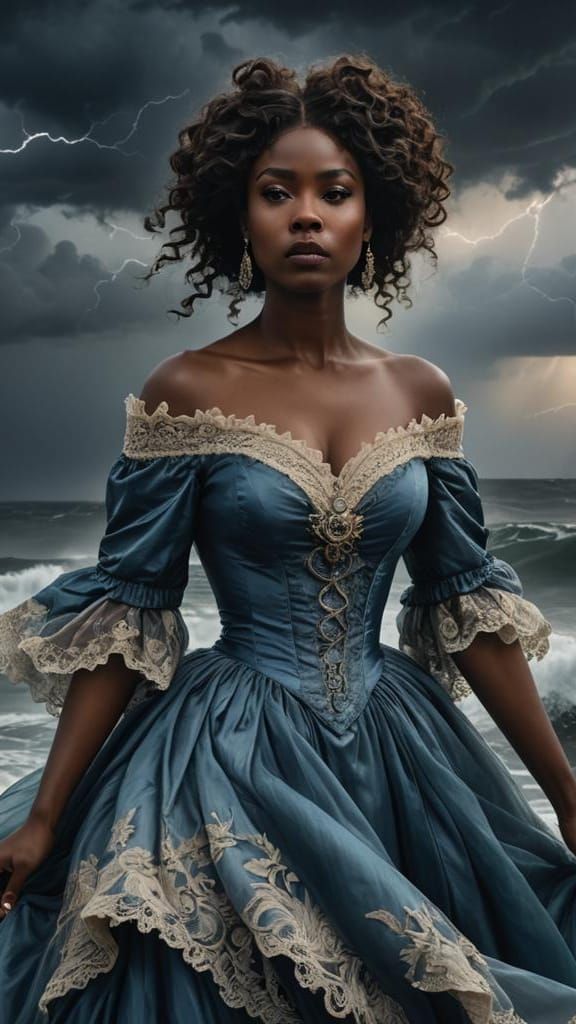 Victorian Woman at Stormy Sea: A Digital Painting