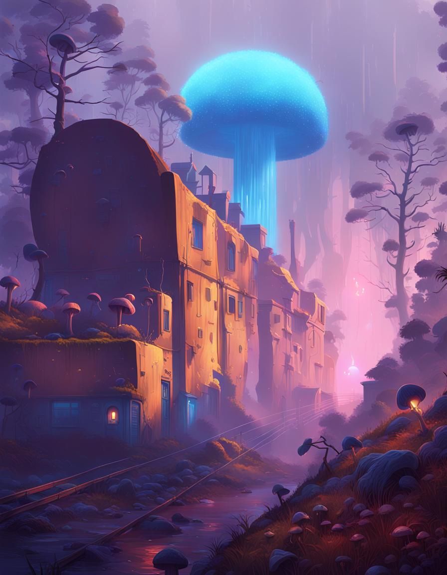 Enchanted Mushroom Landscape in Digital Painting Style