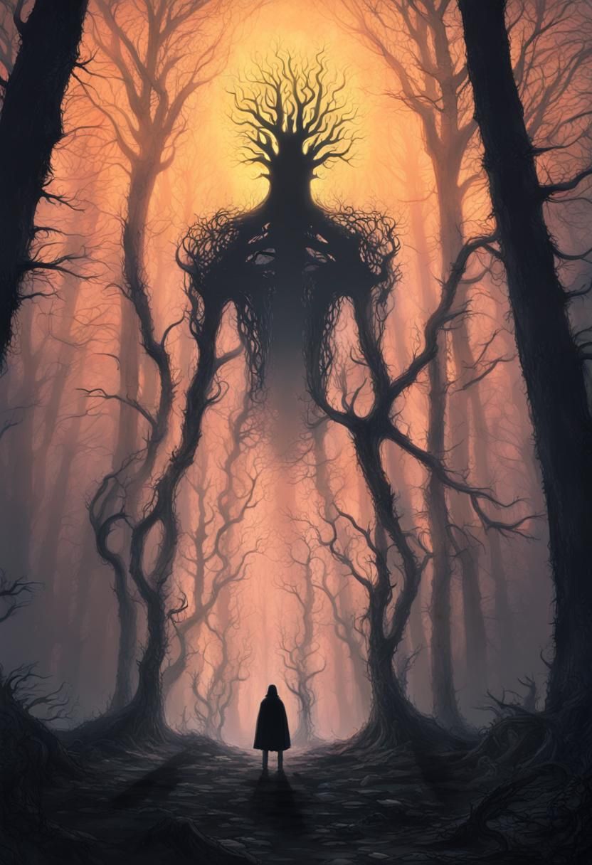 Mystical Forest Shadow Figure in Gothic Style