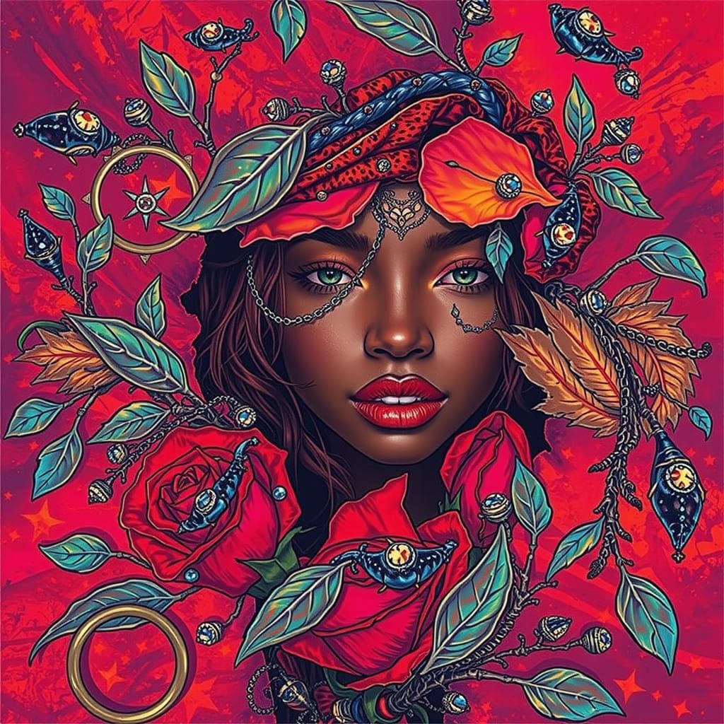 Mysterious Woman With Green Eyes Behind Parchment