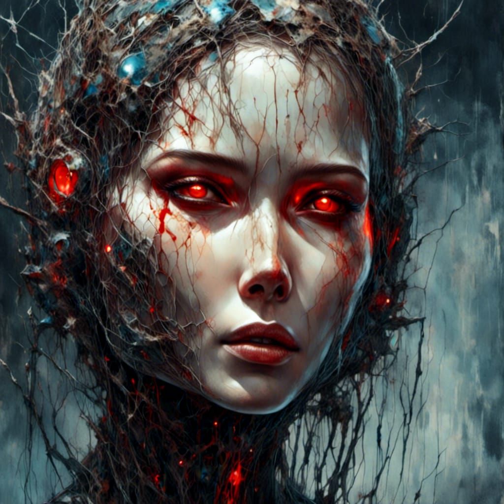 Cyberpunk Robot Woman with Cosmic Hair