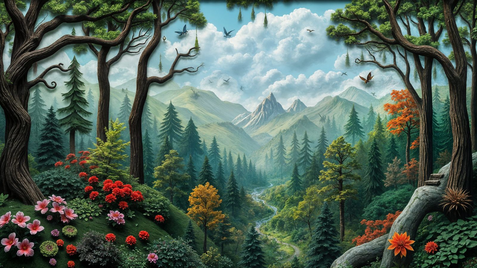 Enchanted Elven Forest Felt Collage Landscape