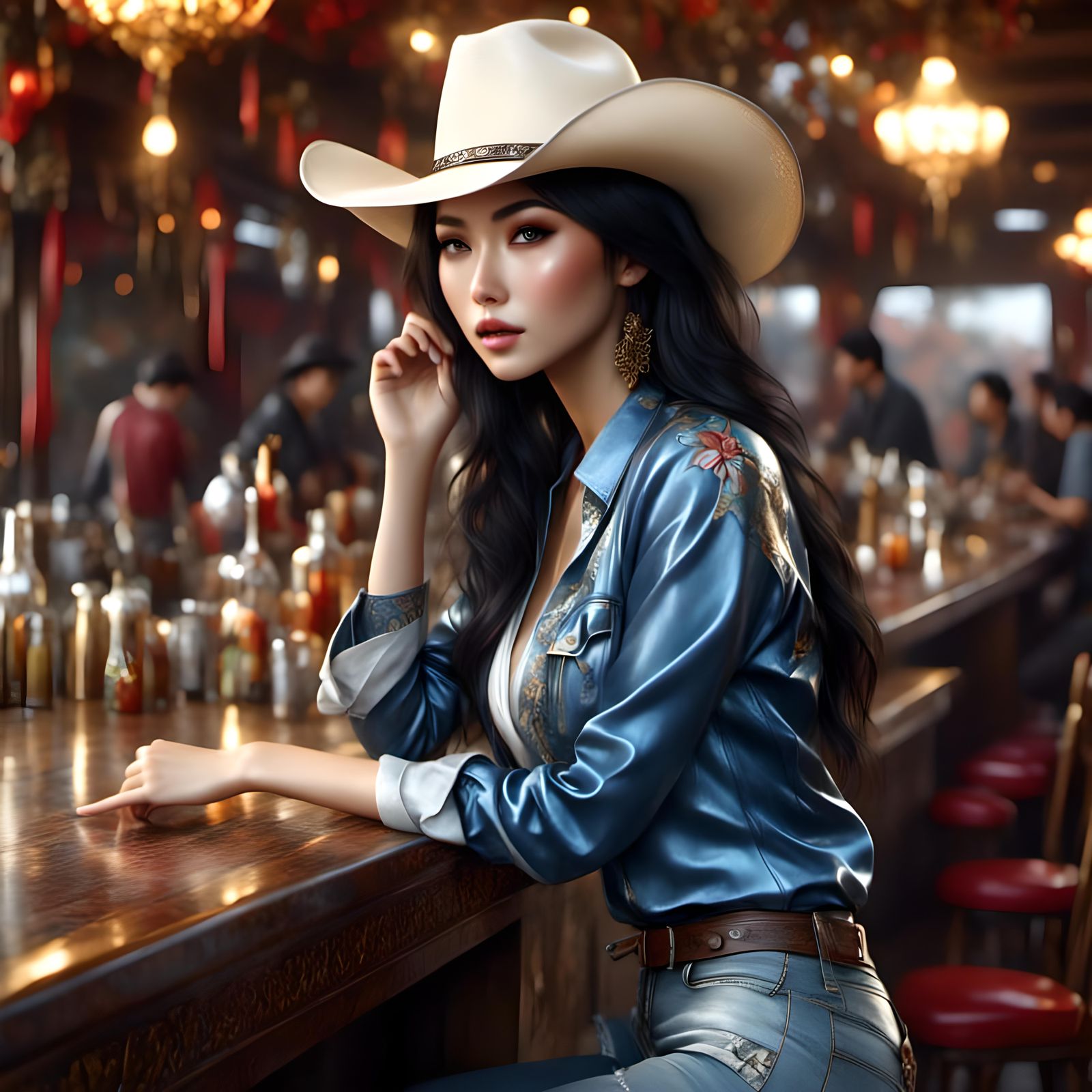 Beautiful Asian Cowgirl in High Resolution VRay Photo